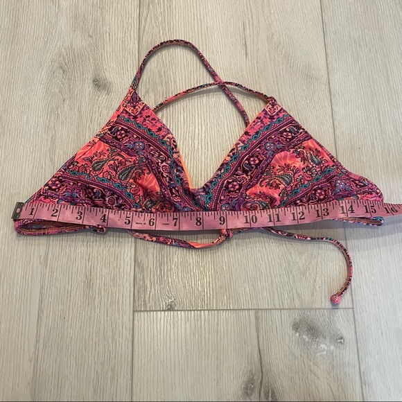 Eidon Orange and Pink Triangle Crisscross Lace Through Straps Bikini Swim Top - Picture 7 of 9